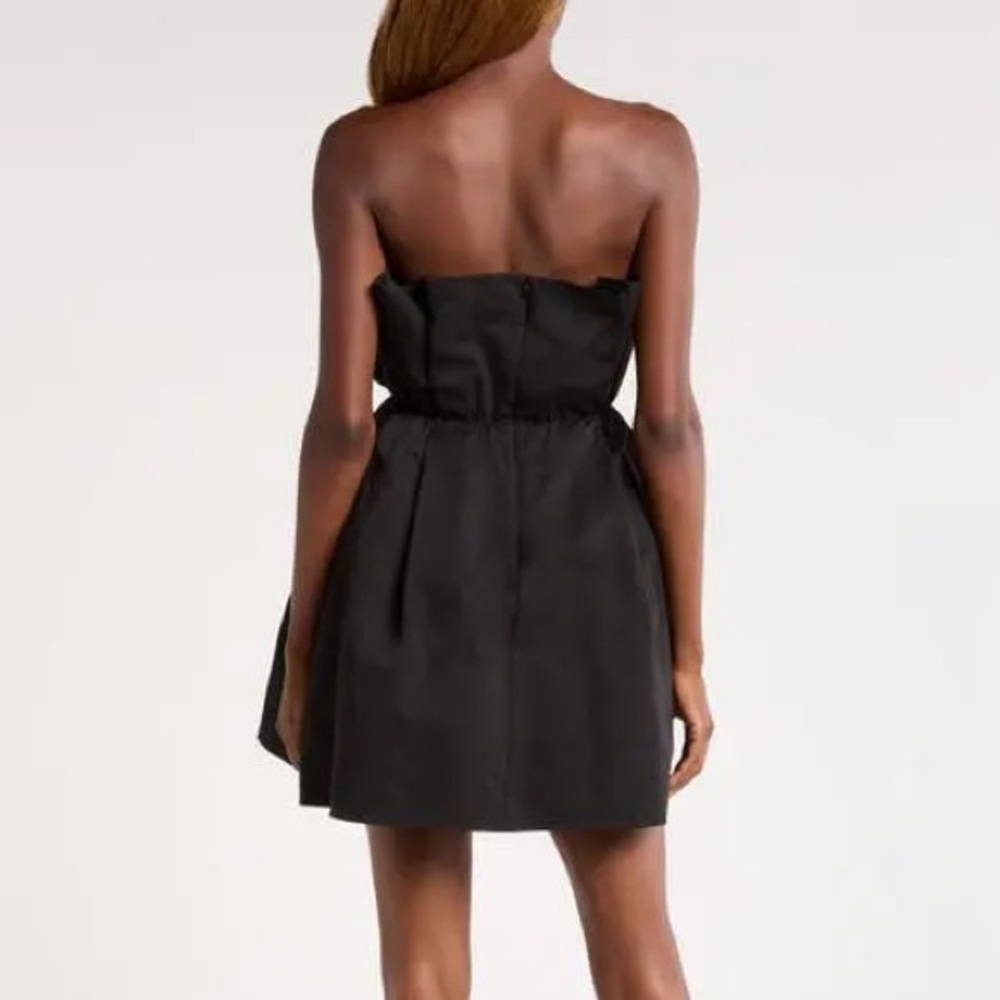 STAUD Cordelia Pleated Strapless Mini Dress Black Pockets Corset Size Medium - Picture 12 of 16